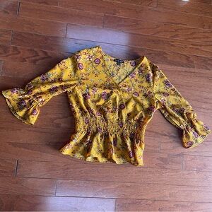 Moa Moa Floral Blouse Size Medium Yellow